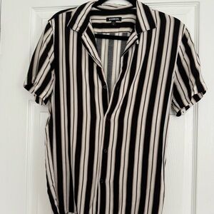 Express Black and White Striped Casual Shirt